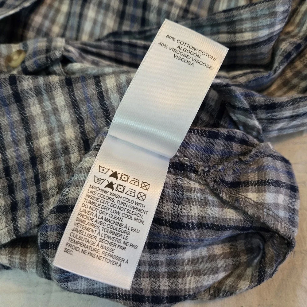 Lucky Brand Womens Small Tiny Plaid Blue Button Up Long Sleeve Pockets‎ Cowgirl - Picture 13 of 13